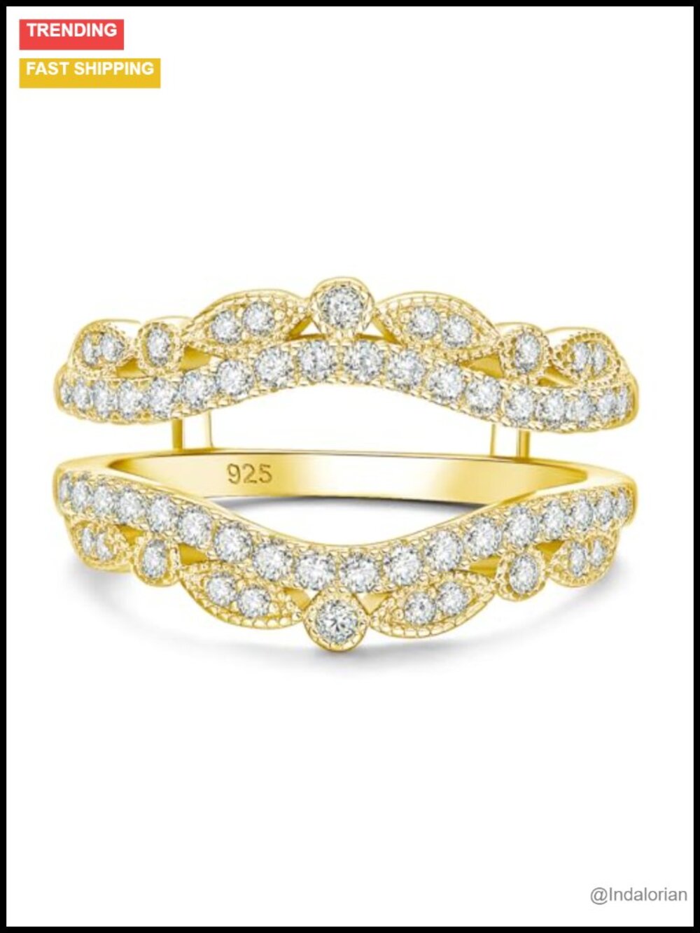 Sterling Silver Curved Ring Enhancer Wedding Band for Women CZ Guard